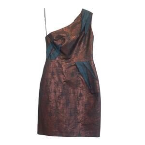 Chloe Dao One Shoulder Party Cocktail Mini Dress Sleeveless Women's Size 6 Brown